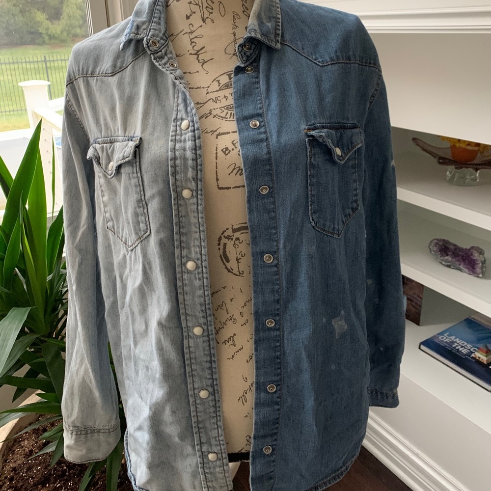 Duo color jean button up long sleeve -M